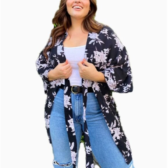 Spiritual Gangster Other - Spiritual Gangster Maya Kimono Black Floral Cardigan Duster OS Boho Beach Cover
